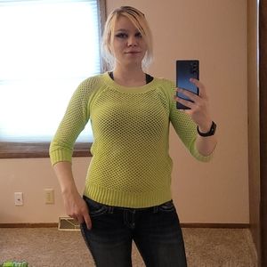 Heavy lime green fishnet knit sweater